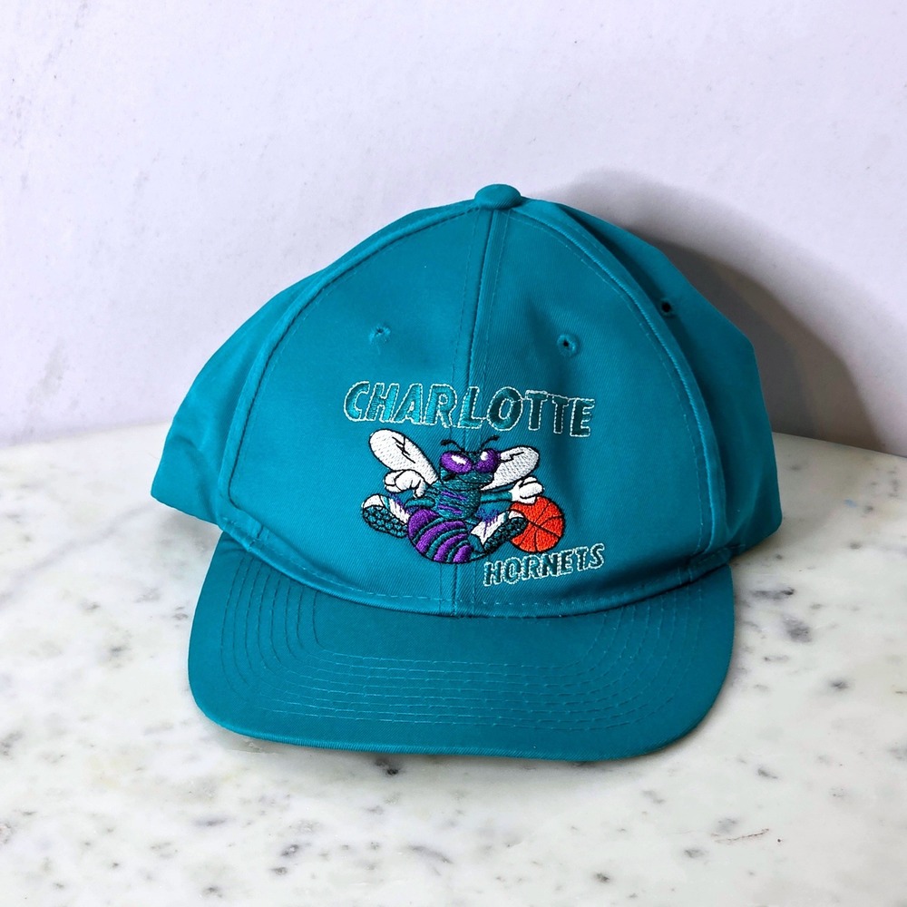 Vtg Charlotte Hornets NBA Snapback Hat Teal Green Undrbrim G Cap 90s Mens Embrdr